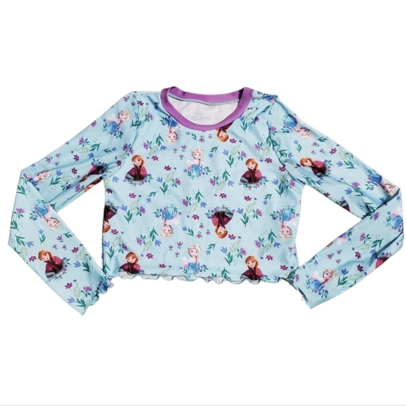 NWT Disney Frozen Elsa & Anna Girl's Swim Long Sleeve Rashguard L - Picture 1 of 6